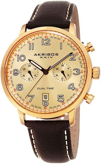 Akribos XXIV Herreklokke AK1023YGBR Gull/Lær Ø42 mm Akribos XXIV Herreklokke AK1023YGBR Gull/Lær Ø42 mm