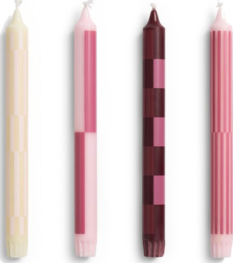 Hay Mønstrede kronelys 4-pakning, rosa/bordeaux