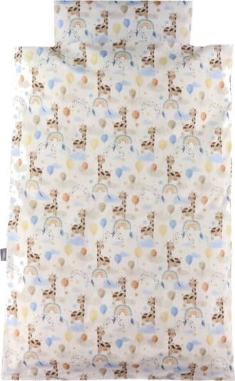 Nørgaard Madsens Sengetøy Baby Hvit m. Sjiraff på Rainbow B Nørgaard Madsens Baby Sengetøy Baby Beige Blå Brun Gul Rød