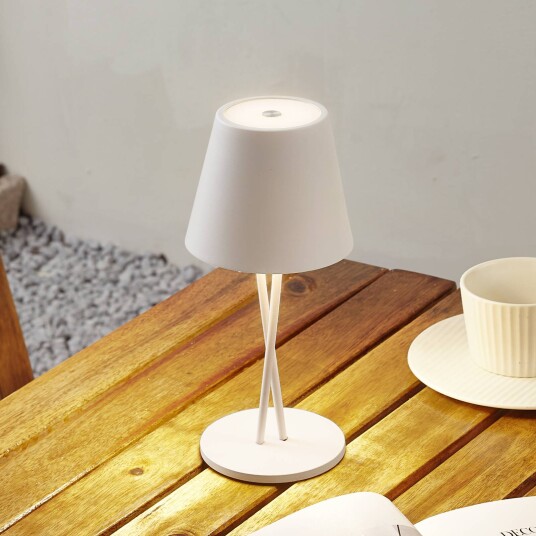 Lindby LED oppladbar bordlampe Janea CROSS hvit metall