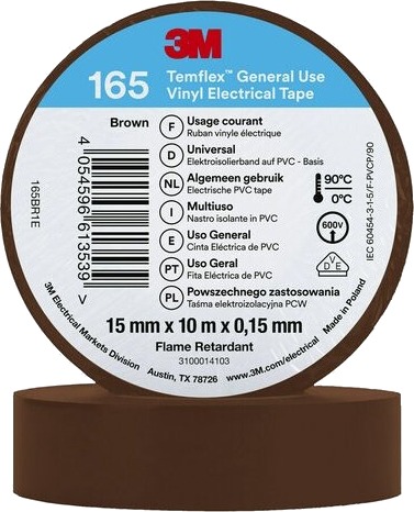 3M 165Br1e 1 Stykker Brun Pvc 600 V Blister 10 M 3M 165Br1e 1 Stykker Brun Pvc 600 V Blister 10 M