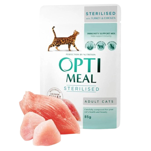 Adult & Senior Sterilised Turkey & Chicken Våtfôr Til Katt 12 X 85 G Katt Kattefôr Våtfôr Optimeal