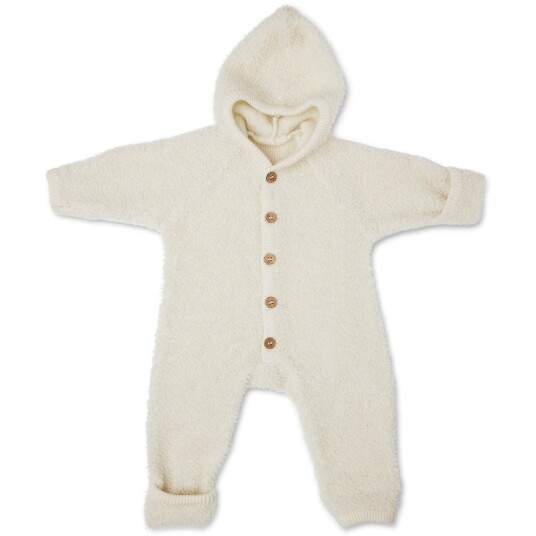 Smallstuff Off White Jumpsuit Bouclé Merinoull med Knapper og Hette 80-86 Smallstuff Off White Jumpsuit Bouclé Merinoull med Knapper og Hette 80-86