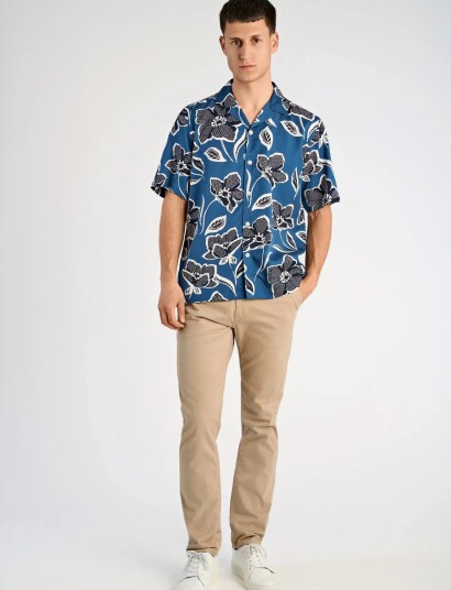Lindbergh Aop Lyocell Shirt S/S   Navy   XL