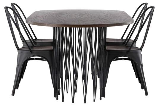 Venture Design Stone oval & Tempe spisegruppe Svart/mokka 4 stoler & bord 220 x 100 cm