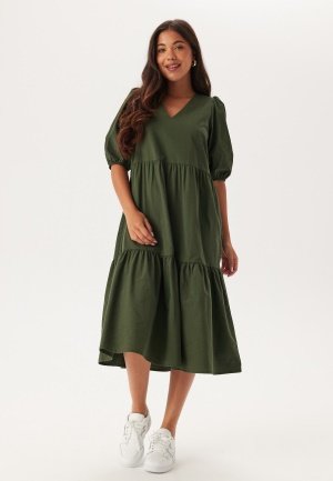 BUBBLEROOM Midi Puff Sleeve Dress Khaki green XS BUBBLEROOM Midi Puff Sleeve Dress Khaki green XS