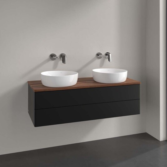 Villeroy & Boch Antao Servantskap med 2 skuffer 120x50x36 cm m/lys Sort Matt/Valnøtt