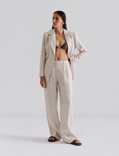 Malina Yana Tailored Wide Linen Pants Beige 44 Malina Yana Tailored Wide Linen Pants Beige 44