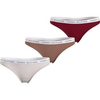 Tommy Hilfiger Truser 3P Recycled Essentials Thong Natur/rød X-Large Dame