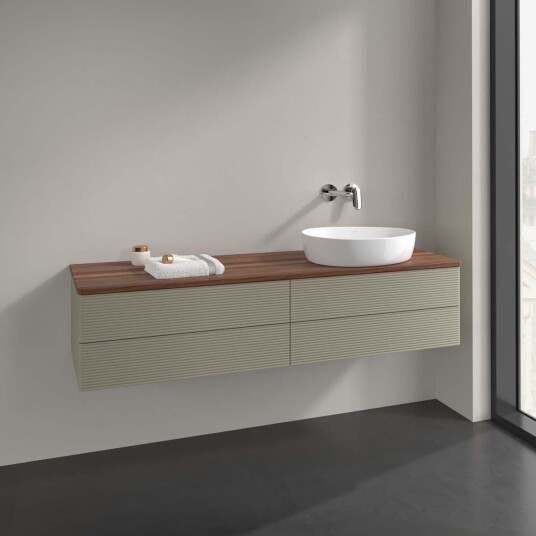 Villeroy & Boch  Antao Servantskap med 4 skuffer 160x50x36 cm m/lys Steingrå/Valnøtt