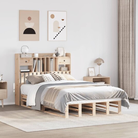  Seng med bokhylle uten madrass 135x190 cm heltre furu 8721158627704