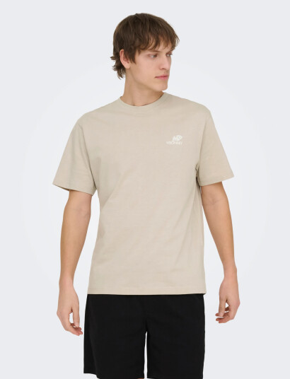 ONLY & SONS Onsfred Life Rlx Ss Print Tee Noos   Beige   XL