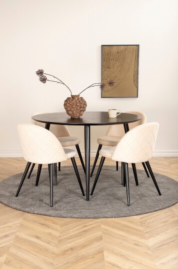 Venture Home Spisegruppe Dipp med 4 Velvet Stitches spisestoler Svart Venture Home Spisegruppe Dipp med 4 Velvet Stitches spisestoler Svart