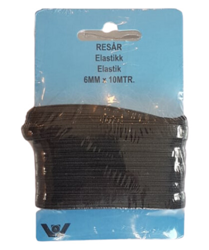 Elastikk 6 mm - 10 m svart