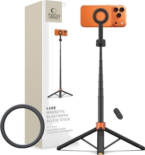 Tech-Protect L10s Magsafe Bluetooth Selfie Stick Stativ 4 Deler Sort/Oransje Tech-Protect L10s Magsafe Bluetooth Selfie Stick Stativ 4 Deler Sort/Oransje