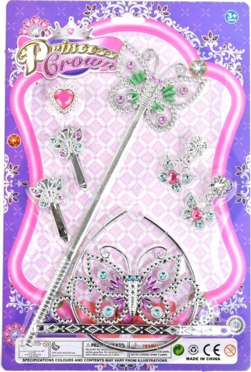 Prinsessekrone Sett for Barn Tiara Diadem 7 deler