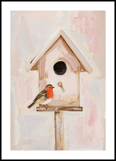Vogelhaus mit Rotkehlchen Plakat Plakat / 30x40cm Vogelhaus mit Rotkehlchen Plakat Plakat / 30x40cm