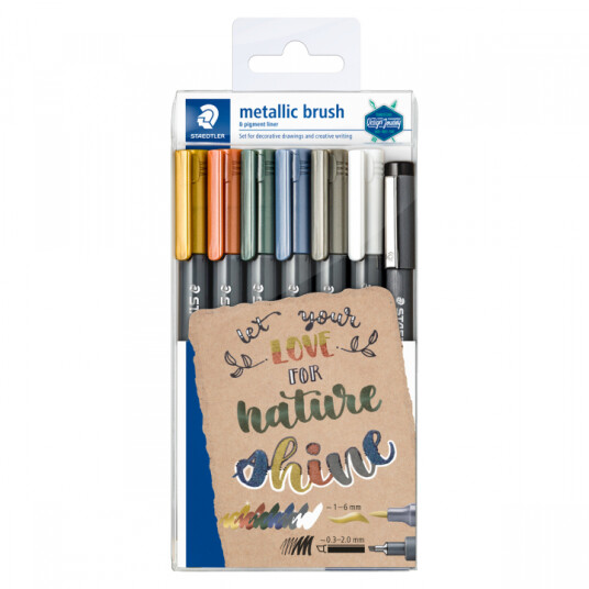Staedtler Marker Brush Metallic 5-pack + brush + pigment liner Staedtler Marker Brush Metallic 5-pack + brush + pigment liner