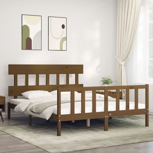 vidaXL Sengeramme med hodegavl honningbrun 5FT King Size heltre