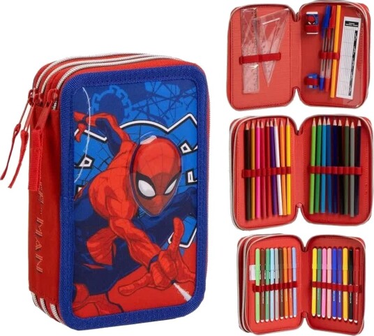 Marvel Spider-Man Pennal Med 3 Rom Inkl. Innhold
