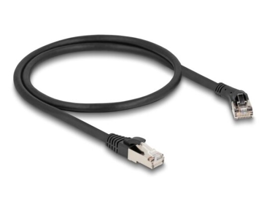 Delock Rj45 Nettverkskabel Cat.8.1 S/Ftp-Plugg 45° Vinklet Til Høyre Til Rett Plugg Opp Til 40 Gbps 0,5 M Svart