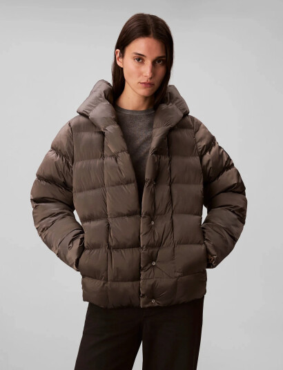 Calvin Klein Shine Wrap Mid Puffer - Grey - M Calvin Klein Shine Wrap Mid Puffer - Grey - M