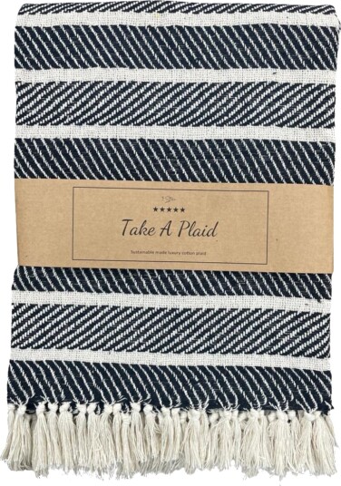 Home Tex Bomullspledd   100 % resirkulert bomull   130x180 cm   Hvit med sort mønster