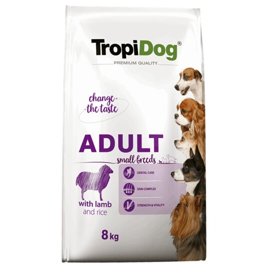 Tropidog Premium Adult Small Lam Og Ris Liten Størrelse 8 kg Tropidog Premium Adult Small Lam Og Ris Liten Størrelse 8 kg