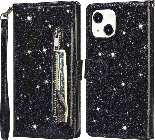 Trolsk Lommebokdeksel Glitter (iPhone 15) Svart