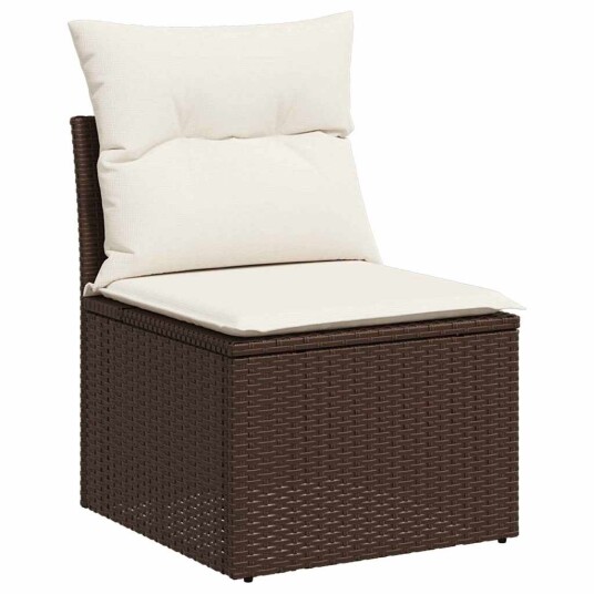 Hagesofa Set med pute 6 pcs Brun Poly rattan