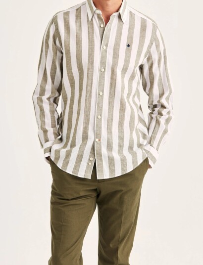 Morris Douglas Linen Mix Stripe Shirt Classic Fit Multi/patterned XL