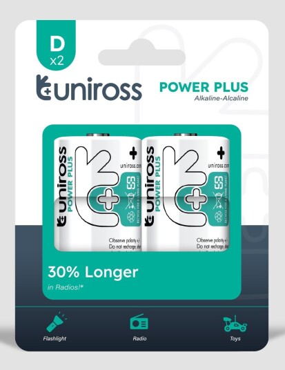 Uniross Power Plus D Alkaline Batterier 1,5V 2pk Uniross Power Plus D Alkaline Batterier 1,5V 2pk