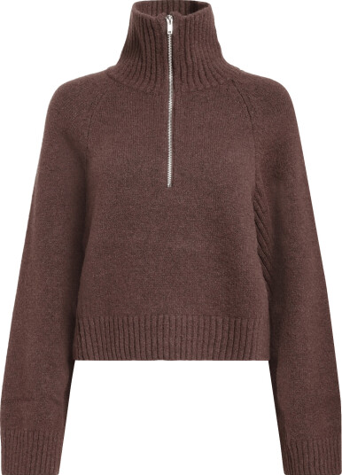 Monki Short Half Zip Knitted Sweater Brown XS