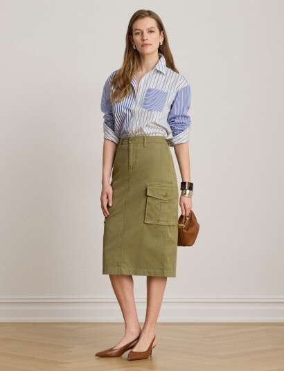 Lauren Ralph Lauren Stretch Chino Cargo Pencil Skirt Khaki green 34