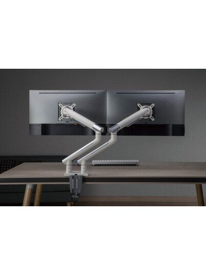 Alterzone Arm Duo USB dobbel monitorarm i aluminium med 2 x USB 3.0-porter, Hvit
