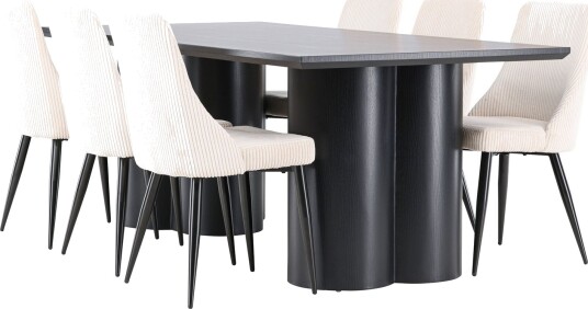 Olivia Spisegruppe 210 cm Rektangulær med 6 Leone stoler - Sort/Beige
