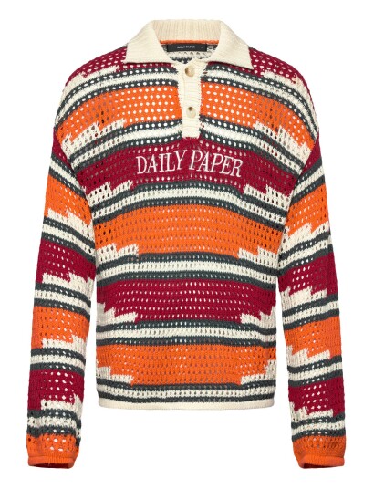 Daily Paper Kente Stripe Knit Polo   Orange   M