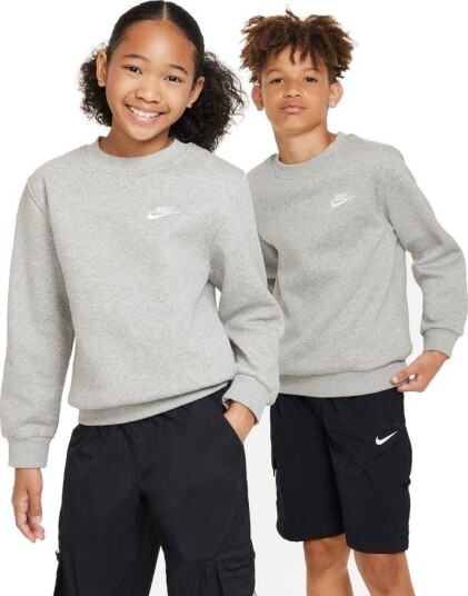 Nike Genser NSW Club Fleece Crew   Grå/Hvit Barn størrelse XL: 158 170 cm