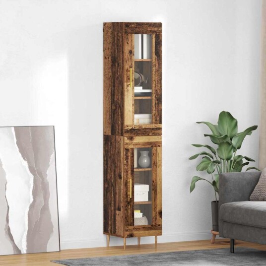 Høyskap 2 pcs Gamle tre Glass
