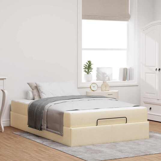  Sengeramme med madrass 2 pcs Krem stoff
