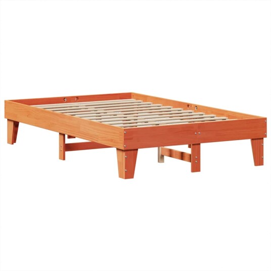 Seng med bokhylle uten madrass voksbrun 120x190 cm heltre furu