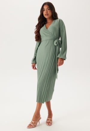 BUBBLEROOM Pleated Wrap Dress Dusty green L