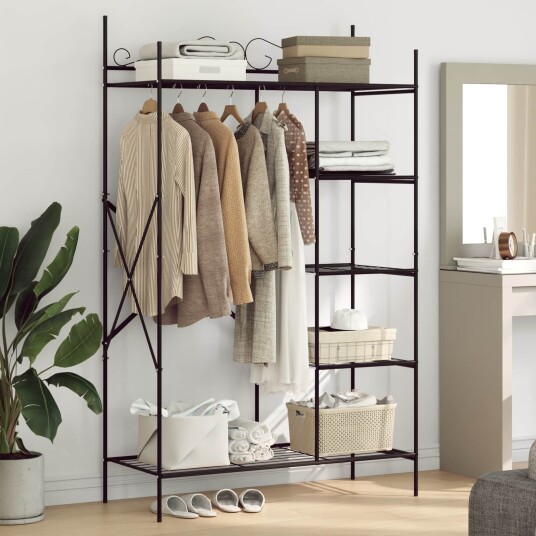 vidaXL Åpen Garderobe med hylle Svart 104,5 x 45 x 172 cm Stål