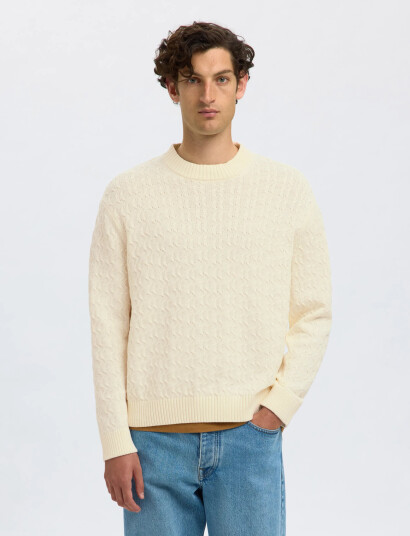 Selected Slhphilip Ls Knit Relaxed Crew Neck - Cream - L