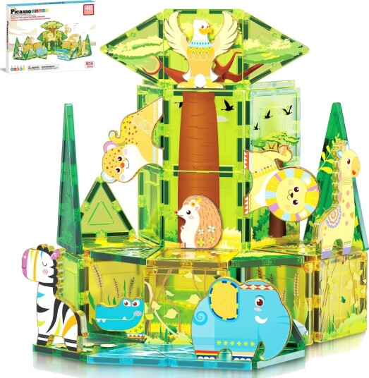 PicassoTiles Safari 46 delt magnetsett med 8 figurer PicassoTiles Safari 46 delt magnetsett med 8 figurer