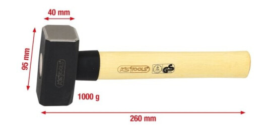 Ks Tools 142.5100, Slegge, Stål, Tre, 26 Cm, 1,1 Kg, 1 Kg