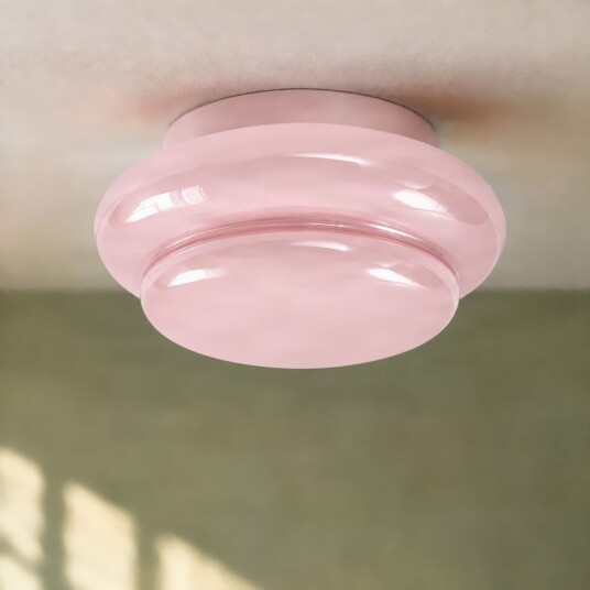Leilani taklampe rosa E27 Ø 35 cm glass – Lucande Stue Design Med en lyskilde