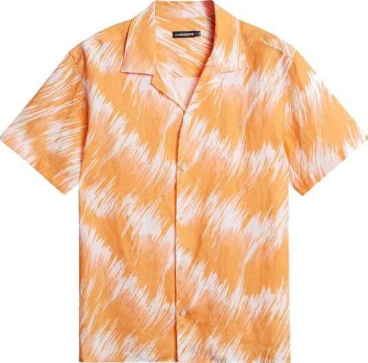 J. Lindeberg Elio Linen Printed Shirt - Orange - S