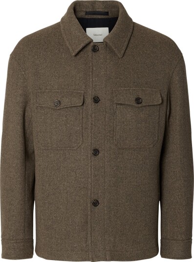Selected Slmmitch Wool Blend Shacket Noos CHOCOLATE TORTE XXL