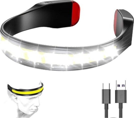 Oppladbar hodelykt - Lett Vanntett Ultrakraftig LED-, 230° Strålevinkel, 3 Moduser, 500 lm, IPX6 Vanntett, med Rødt Lys